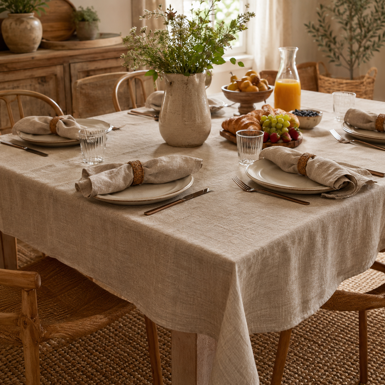 Linen-Look Dining Tablecloth & Napkin Set