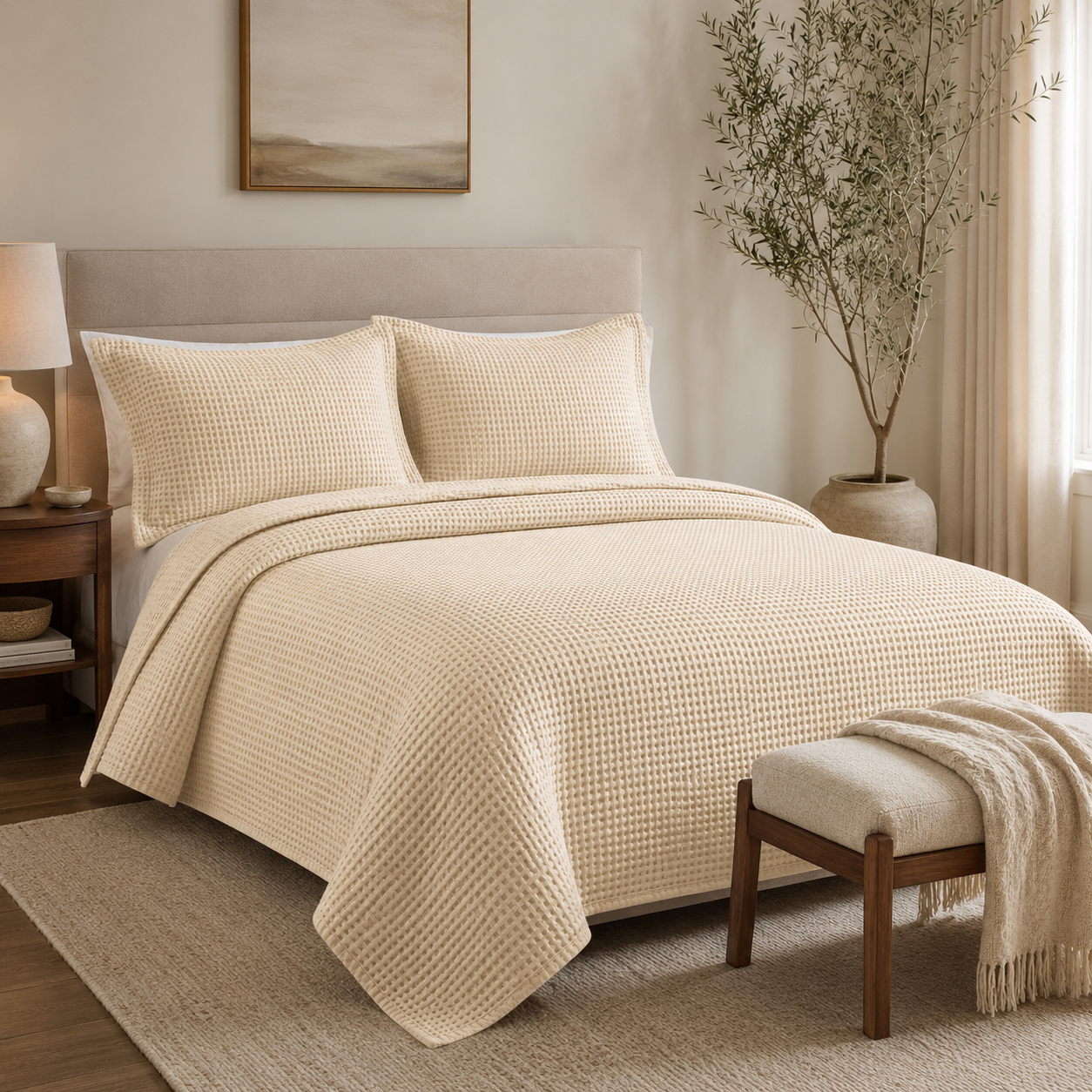 Waffle Texture Bedspread Set