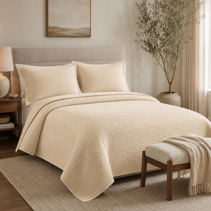 Waffle Texture Bedspread Set